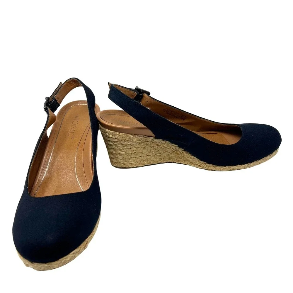 Vionic Coralina‎ Slingback Wedge Espadrilles Womens 10 Black Comfort Shoes